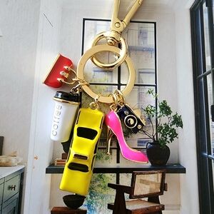 Gold and Pink Charm Keychain